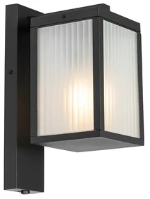 Lanterna da parete per esterni nera con vetro a coste e sensore crepuscolare - Charlois
