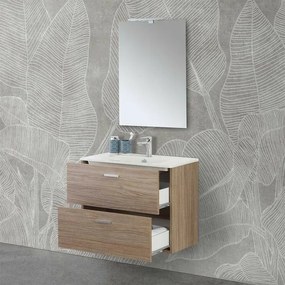 Mobile bagno sospeso 80 rovere tropea con top e specchiera LED Martha
