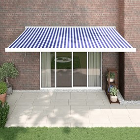 Tenda Da Sole Retrattile Blu E Bianca 4x3 M Tessuto E Alluminio /