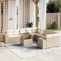 Set Divani da Giardino 11 pz con Cuscini Beige in Polyrattan 3272829