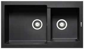 Lavello integrato 2 vasche DELINIA Alazia granito L 50 x L 86 cm nero