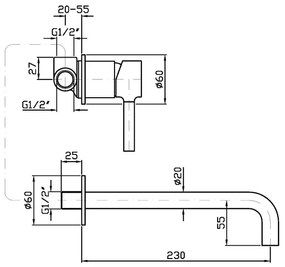 Zucchetti Pan Zp6123 Miscelatore monocomando lavabo a muro bocca 230 mm senza parte ad incasso cromo