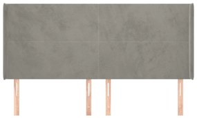 Testiera ad orecchio grigio chiaro 183x16x118/128 cm in velluto