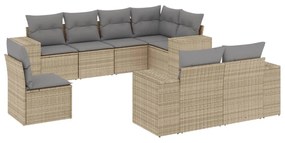 Set Divano da Giardino 8 pz con Cuscini Beige in Polyrattan