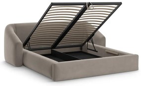 Letto matrimoniale imbottito marrone chiaro con contenitore con rete inclusa 200x200 cm Campi – Cosmopolitan Design