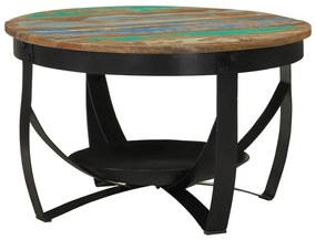 Tavolino Ø 68x43 cm in Legno Massello di Recupero e Ferro