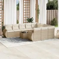 Set Divani da Giardino 11 pz con Cuscini Beige in Polyrattan 3221897