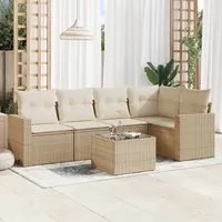 Set Divano da Giardino 6 pz con Cuscini Beige in Polyrattan 3218928