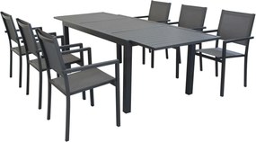 DEXTER - set tavolo in alluminio cm 160/240 x 90 x 75 h con 6 poltrone Venus