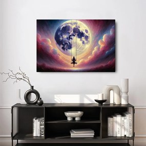 Quadro su tela – Ragazza sull’altalena sotto la luna