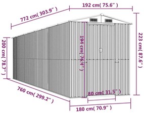 Capanno da Giardino Marrone Scuro 192x772x223cm Acciaio Zincato