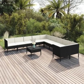 Set Divani da Giardino 11 pz con Cuscini in Polyrattan Nero