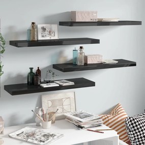 Scaffali A Parete 4 Pz Nero Lucido 80x23,5x3,8 Cm İn Mdf /