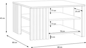 Tavolino Basso Da Salotto 80x80 Con Doghe Kave Rovere Mauvella E Nero