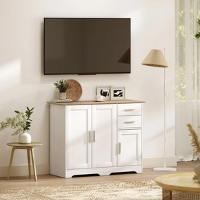 Credenza Moderna Buffet 100x40x78 cm con 2 Cassetti e 2 Armadietti in Legno Bianco e color Legno...
