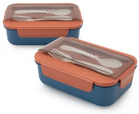 Porta pranzo con divisorio e posate Clicks blu arancio
