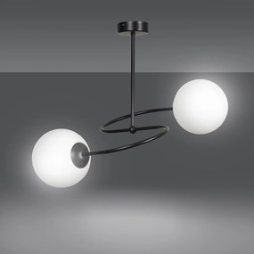 Plafoniera Moderna 2 Luci Nezha In Acciaio Nero E Sfere In Vetro Opale
