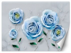 Carta Da Parati, Fiori di rose blu 3D