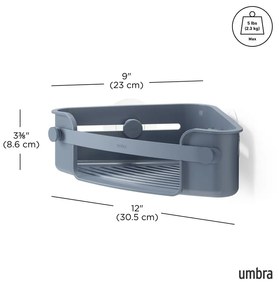 Mensola angolare blu per il bagno in plastica riciclata senza foratura Flex - Umbra