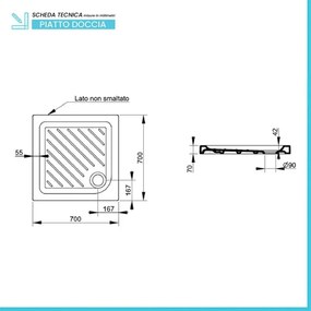 Piatto doccia 70x70 quadrato in ceramica bianco Dolomite Gemma