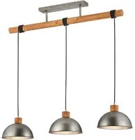 Lampada Sospensione Interno Vintage 3 Luci Cupole Metallo Legno Delhi GD Trio