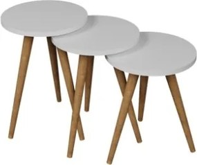 Set 3 Tavolini Decorativi Da Salotto Gambe Legno Aphrodite Bianco