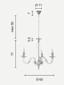 Lampadario in vetro a luci ravel bianco-cromo lp.ravel-3-bco