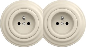 Kliklap - Presa doppia a muro in stile retrò con cornice, 230V, beige