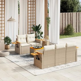 Set divano da giardino 6 pz con cuscini beige in polyrattan