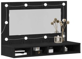 Armadio specchio led  in rovere nero - 90x31,5x62 cm
