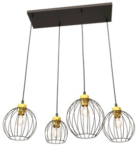 Sospensione Minimal Industrial Hathor 4 Luci Lineari Nera E Oro