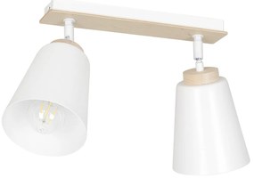 Plafoniera Spot Faretti Orientabili 2 Luci Xiwangmu Acciaio Bianco E Legno Naturale
