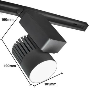 Faretto LED 40W per Binario Monofase CRI92 120lm/W ang. 100° Colore Bianco Caldo 3.000K