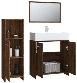 Set mobili da bagno 3 pz rovere marrone in legno multistrato