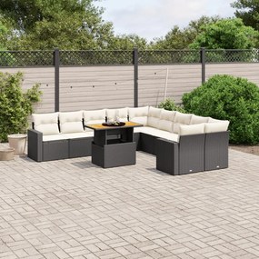 Set divani da giardino 11 pz con cuscini in polyrattan nero