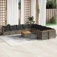 Set Divani da Giardino 11 pz con Cuscini in Polyrattan Grigio 3262053