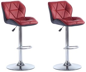 Lotto di 2 sgabelli da bar CALVIN - Similpelle - Altezza regolabile - Rosso