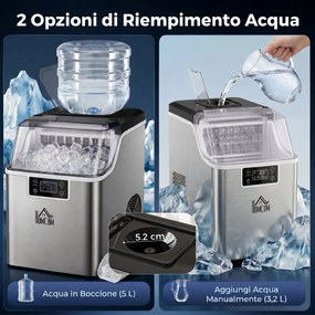 Macchina del Ghiaccio 3,2 Litri 24 Cubetti 299W in Acciaio Argento...