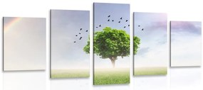 Quadri 5 pezzi – Albero solitario nel prato