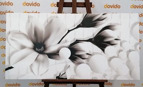 Quadro su tela – Magnolia in bianco e nero con elementi astratti