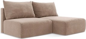 Divano angolare marrone chiaro allungabile/con contenitore (con penisola a destra) Kalena – Makamii