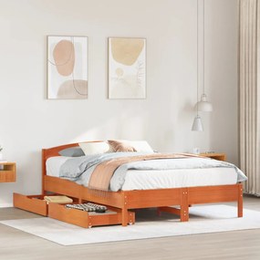 Giroletto Senza Materasso Marrone Cera 140x200cm Massello Pino /