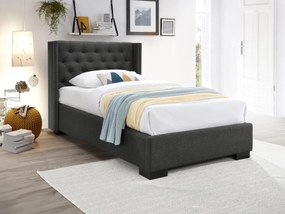 Letto testata capitonné - 90 x 200cm - Tessuto grigio - MASSIMO