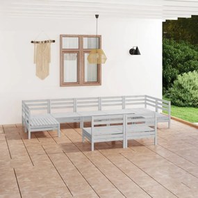 Set Salotto da Giardino 9 pz Bianco in Legno Massello di Pino