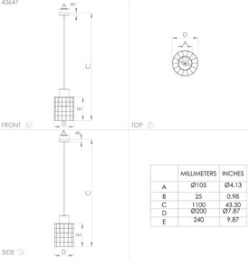 Eglo 43647 - Lampadario su corda  MILLIGAN 1xE27/40W/230V d. 20 cm argento