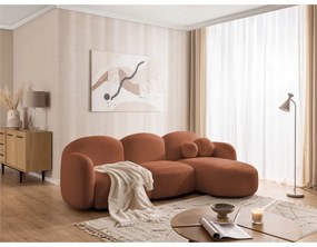 Divano angolare color terracotta (con penisola a destra/con chaise lounge) con rivestimento in bouclé Orbit – Ropez
