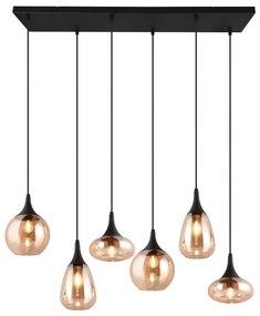 Lampada a sospensione nero-arancio con paralume in vetro Lumina - Trio