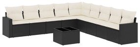 Set divani da giardino 10pz con cuscini in polyrattan nero