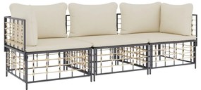 Set divani da giardino 3 pz con cuscini antracite in polyrattan