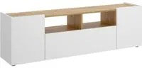 Mobile porta TV Dcotal, Credenza bassa da soggiorno, Madia da salotto per televisione, 142x35h44 cm, Bianco e Rovere Nodi